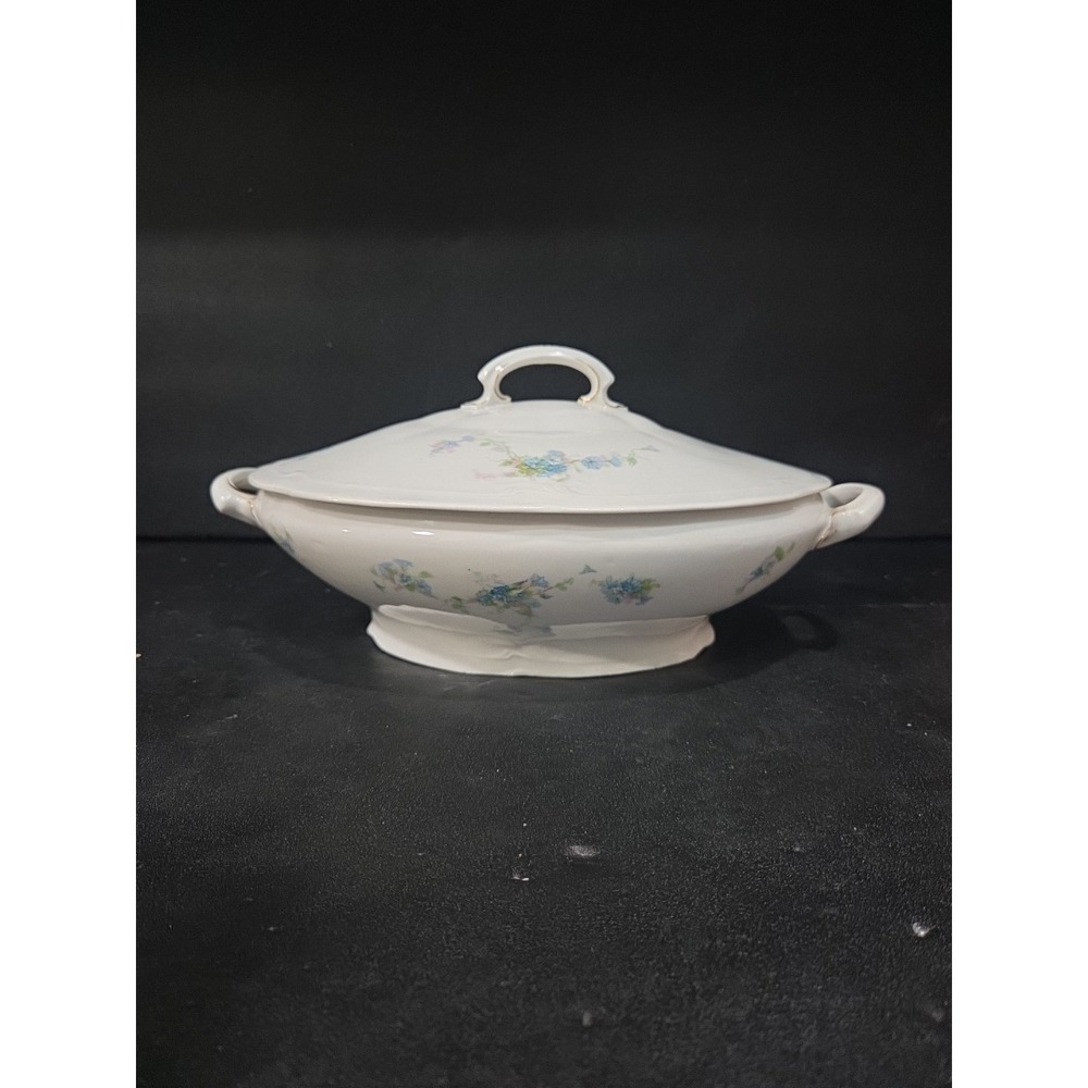 SAVOY Covered Vegetable Dish W Lid Blue Floral BB&F Vintage Tureen Gold‎ Accents